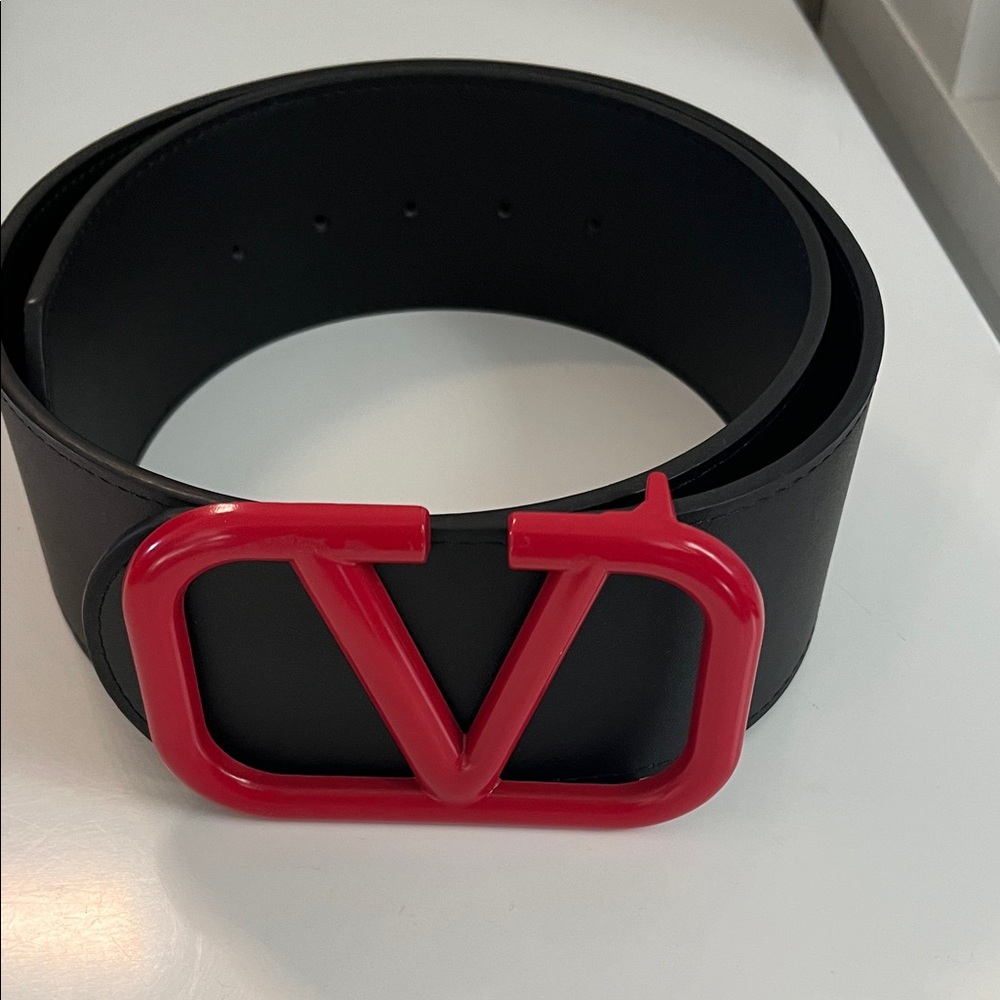 Valentino Black Belt with Bold Red Buckle
